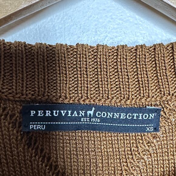PERUVIAN CONNECTION Pima Cotton Cable Knit Crew Sweater Brown Sz XS $138 {3U49} - Picture 4 of 5